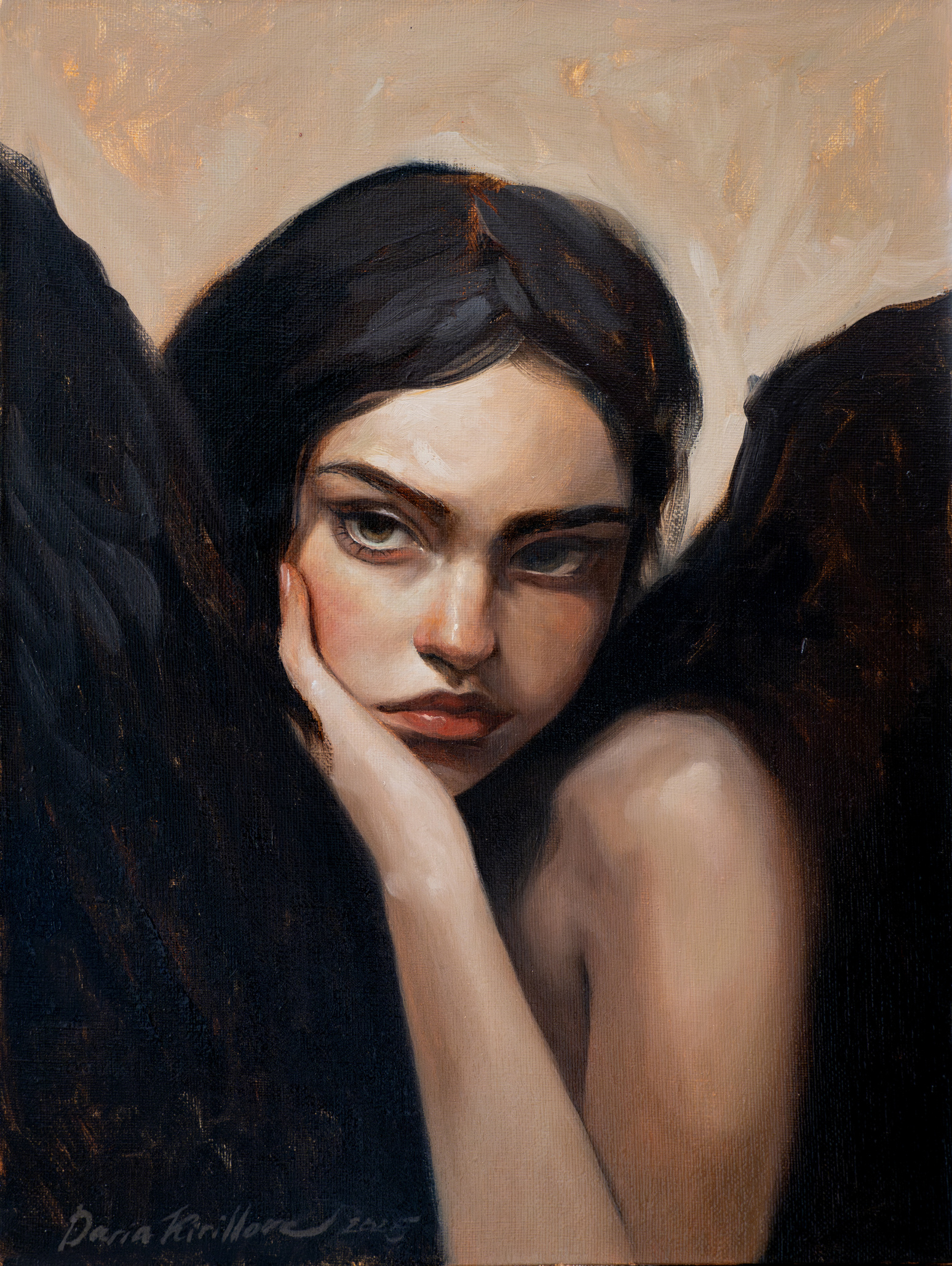 Созерцание — картина Дарьи Куриловой, холст масло 30×40 см, 2025 год, серия Ангелы